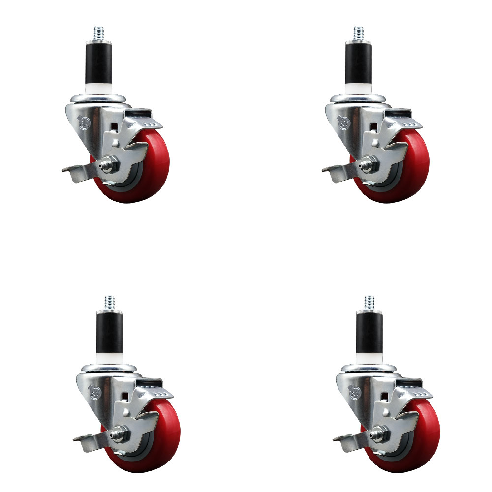 SCC-EX20S314-PPUB-RED-TLB-138-4 Polyurethane Swivel Expanding Stem Caster with 3 in. Red Wheels & 1.38 in. Stems - Set of 4