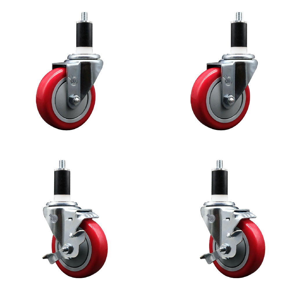 SCC-EX20S414-PPUB-RED-2-TLB-2-138 Polyurethane Swivel Expanding Stem Caster with 4 in. Red Wheels & 1.38 in. Stems - Set of 4