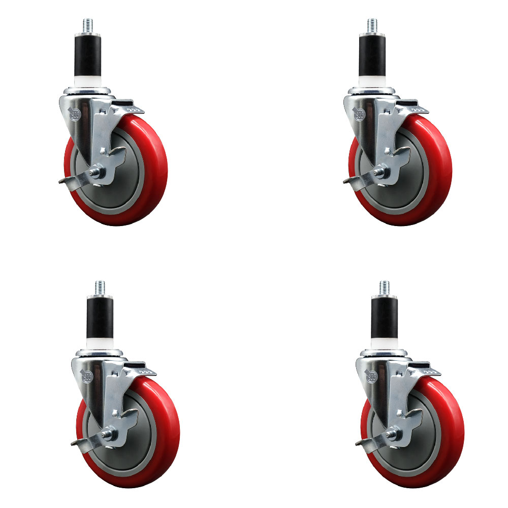 SCC-EX20S514-PPUB-RED-TLB-138-4 Polyurethane Swivel Expanding Stem Caster with 5 in. Red Wheels & 1.38 in. Stems - Set of 4