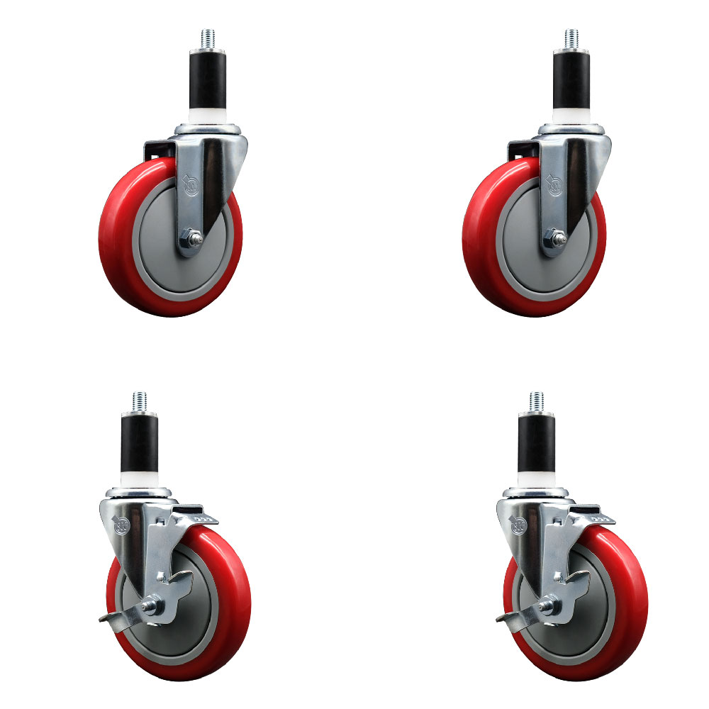 SCC-EX20S514-PPUB-RED-2-TLB-2-138 Polyurethane Swivel Expanding Stem Caster with 5 in. Red Wheels & 1.38 in. Stems - Set of 4
