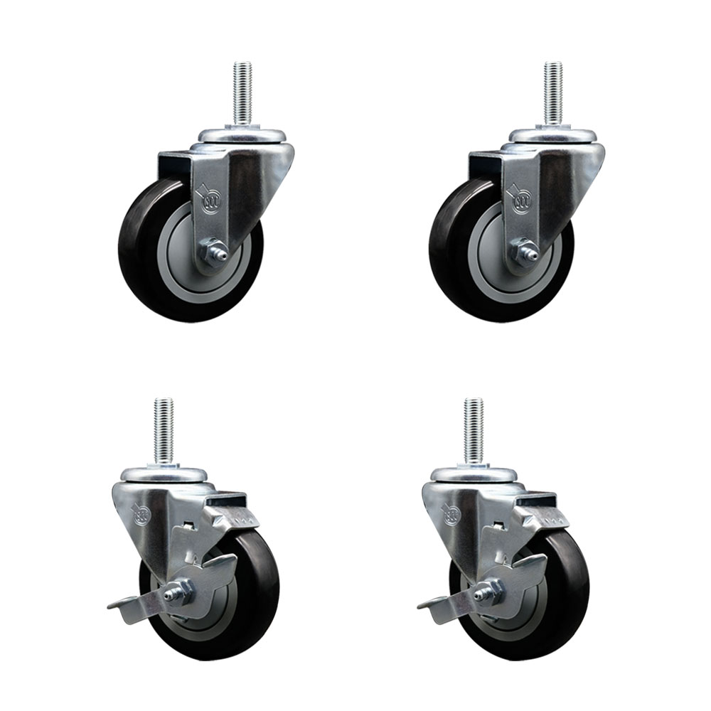 SCC-TS20S3514-PPUB-BLK-58212-2-TLB-2 Polyurethane Swivel Threaded Stem Caster with 3.5 x 1.25 in. Black Wheels & 0.63 in. Stems - Set of 4