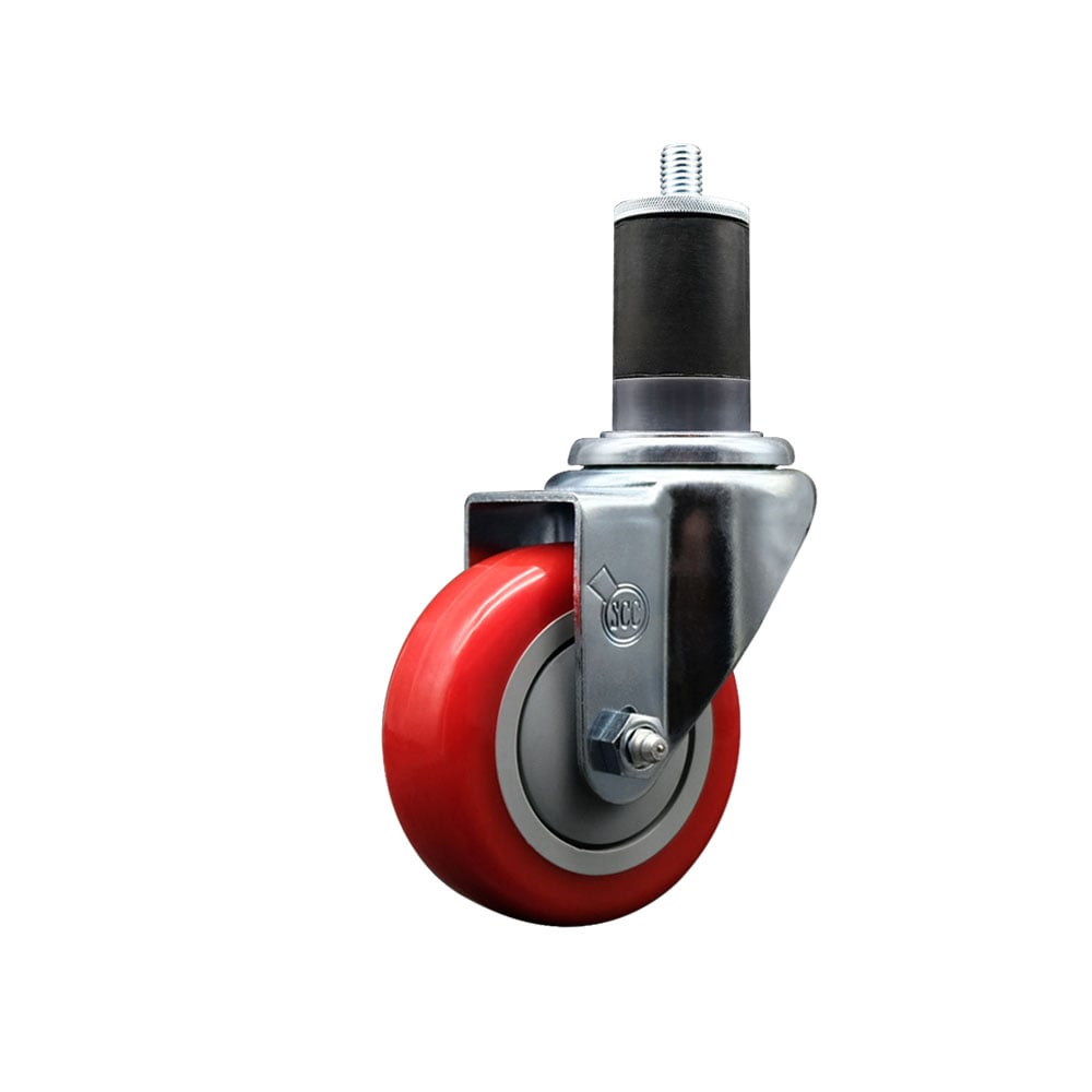 SCC-EX20S3514-PPUB-RED-158 Polyurethane Expanding Stem Swivel Caster with 3.5 in. Red Wheel & 1.63 in. Stem