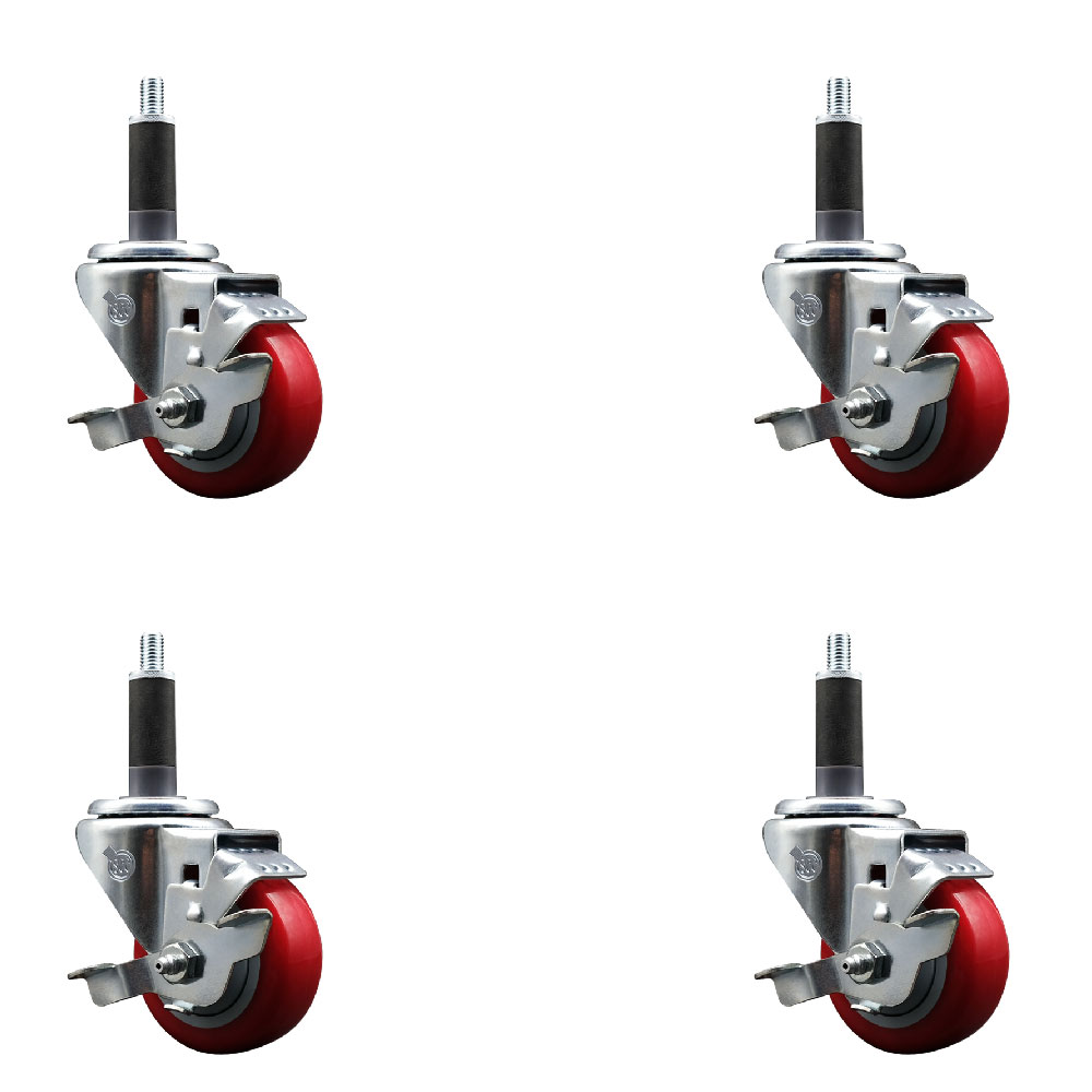 SCC-SSEX20S314-PPUB-RED-TLB-1-4 Stainless Steel Polyurethane Swivel Expanding Stem Caster with 3 in. Red Wheels & 1 in. Stems - Set of 4