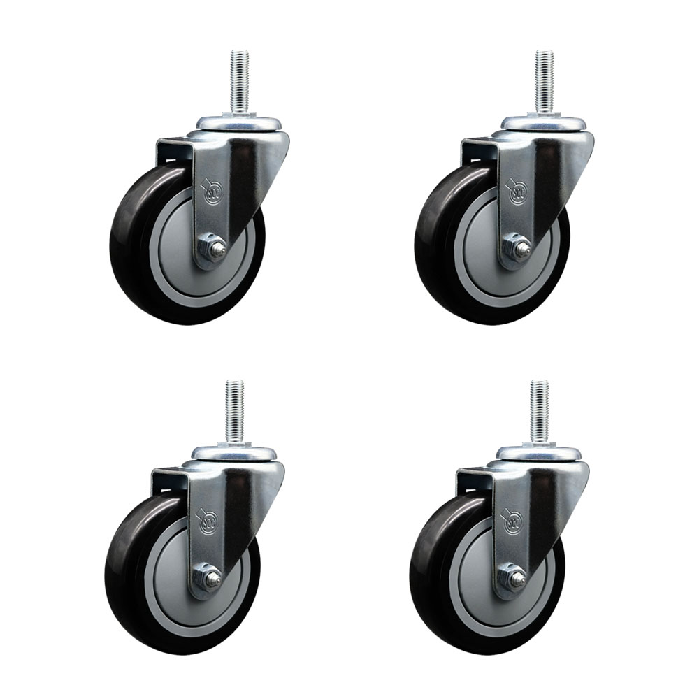 SCC-TS20S414-PPUB-BLK-58212-4 Polyurethane Swivel Threaded Stem Caster with 4 x 1.25 in. Black Wheels & 0.5 in. Stems - Set of 4