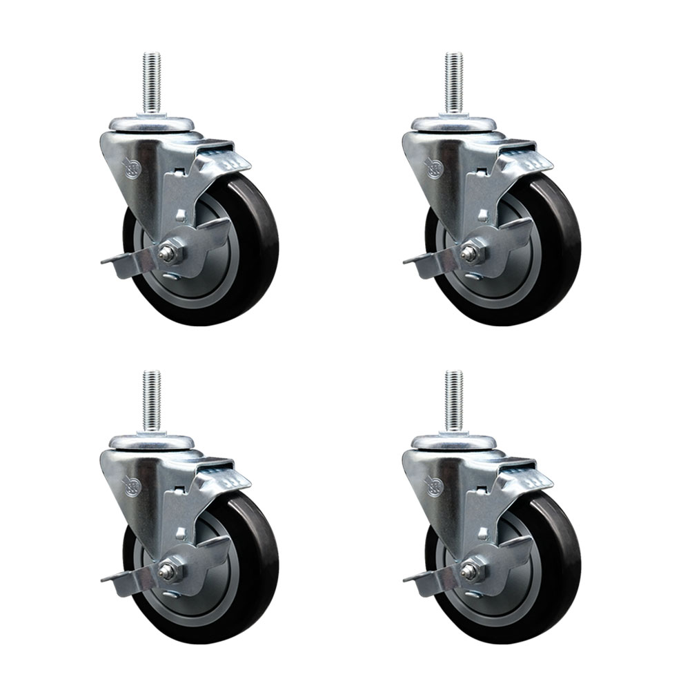 SCC-TS20S414-PPUB-BLK-TLB-58212-4 Polyurethane Swivel Threaded Stem Caster with 4 x 1.25 in. Black Wheels & 0.63 in. Stems - Set of 4