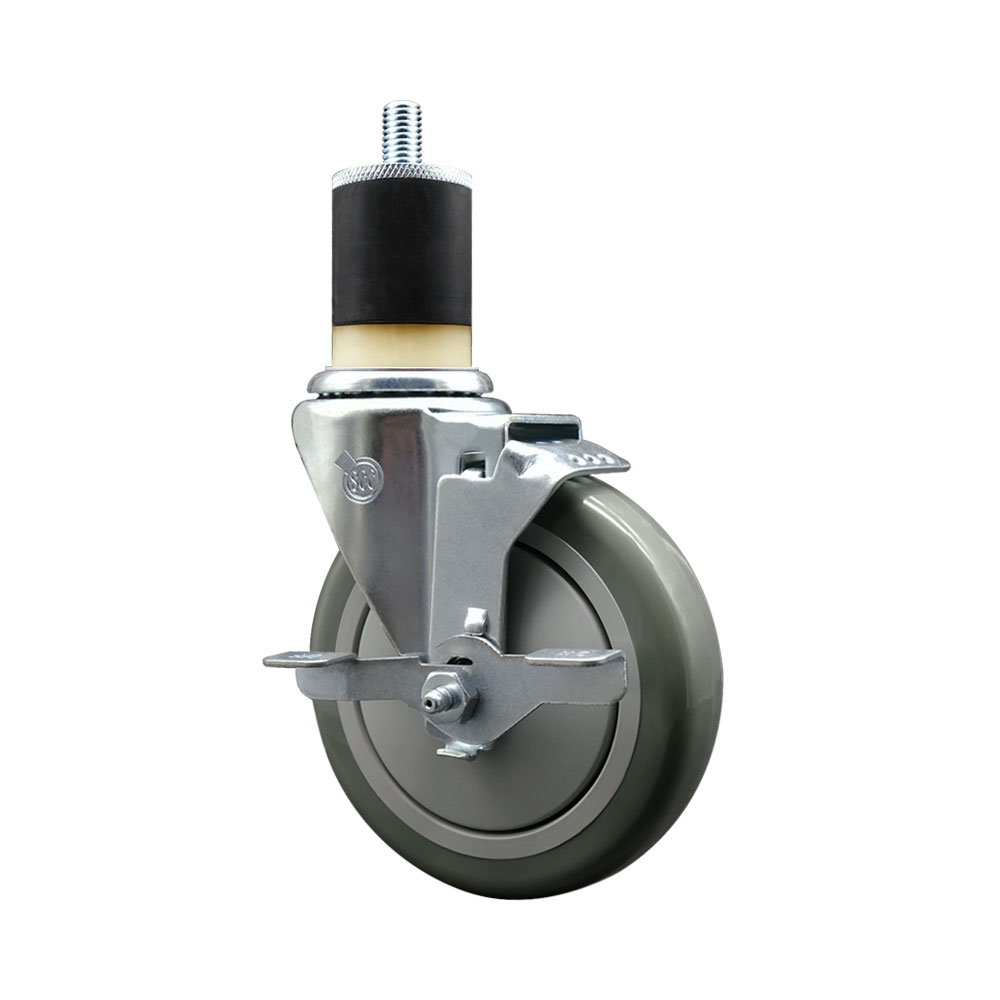 SCC-SSEX20S514-PPUB-TLB-178 Stainless Steel Polyurethane Expanding Stem Swivel Caster with 5 in. Gray Wheel & 1.87 in. Stem & Top Locking Brake