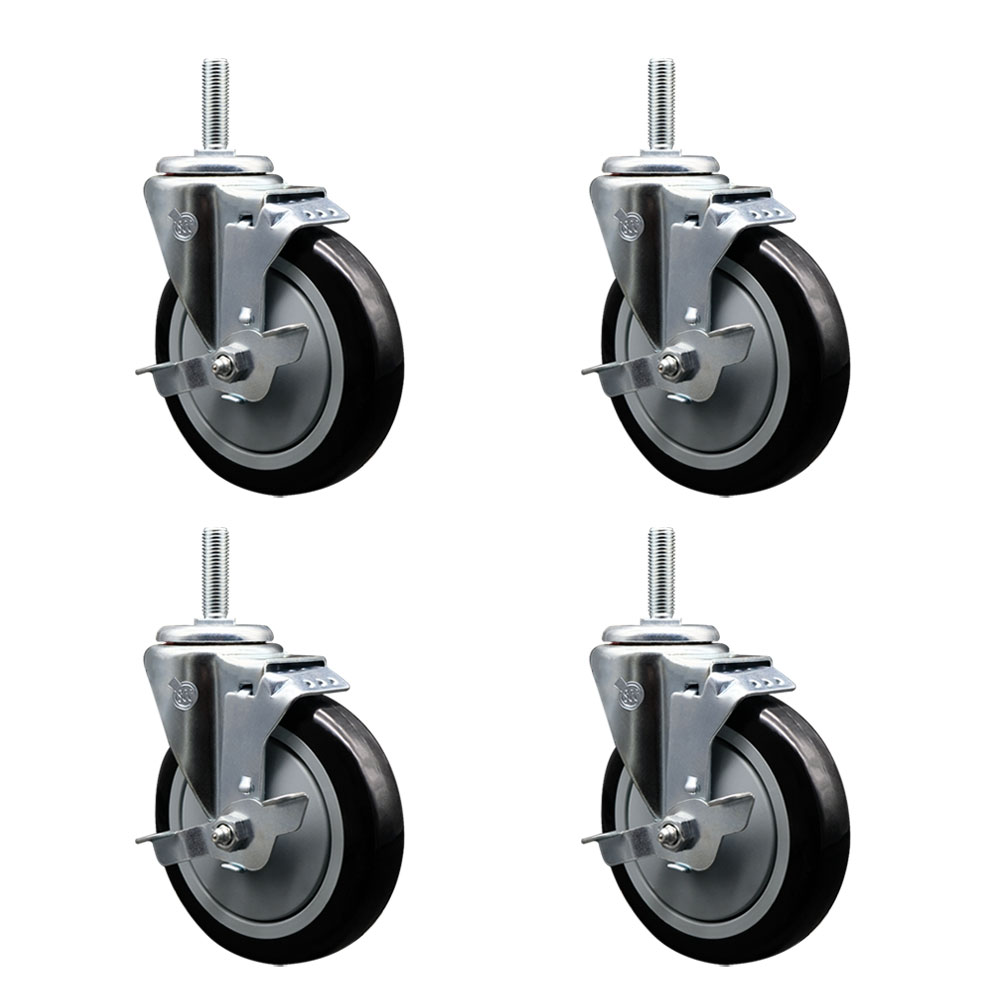 SCC-TS20S514-PPUB-BLK-TLB-58212-4 Polyurethane Swivel Threaded Stem Caster with 5 x 1.25 in. Black Wheels & 0.63 in. Stems - Set of 4