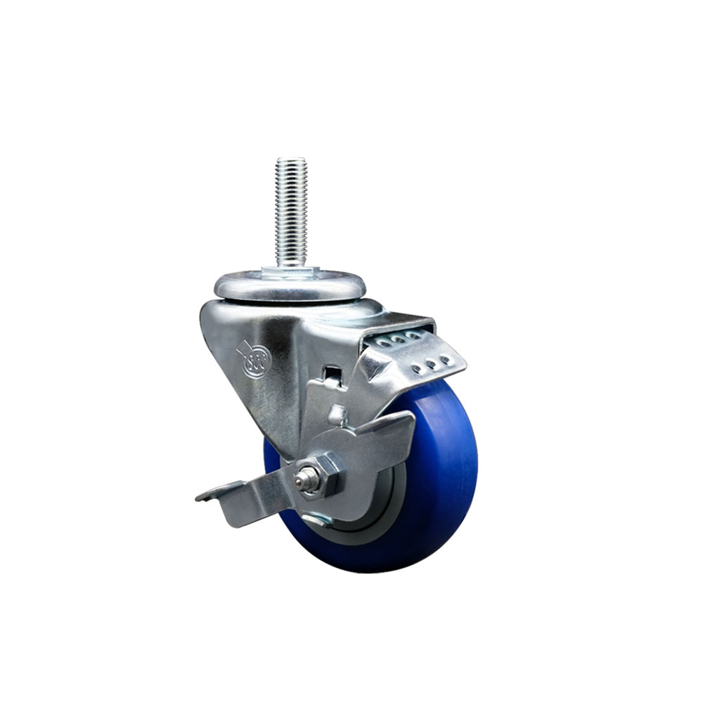 SCC-TS20S314-PPUB-BLUE-TLB-34212 Polyurethane Swivel Threaded Stem Caster with 3 x 1.25 in. Blue Wheel & 0.75 in. Stem & Top Locking Brake