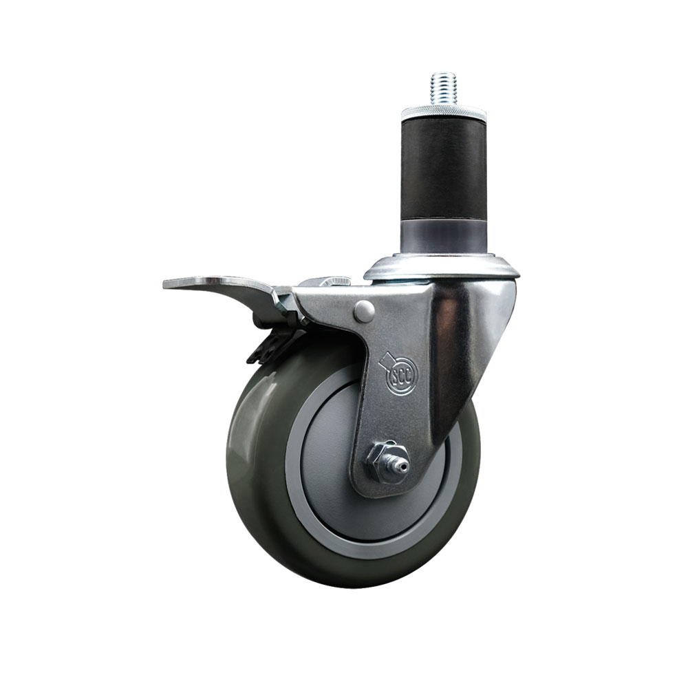 SCC-SSEXTTL20S414-PPUB-158 Stainless Steel Polyurethane Expanding Stem Swivel Caster with 4 in. Gray Wheel & 1.63 in. Stem & Total Locking Brake