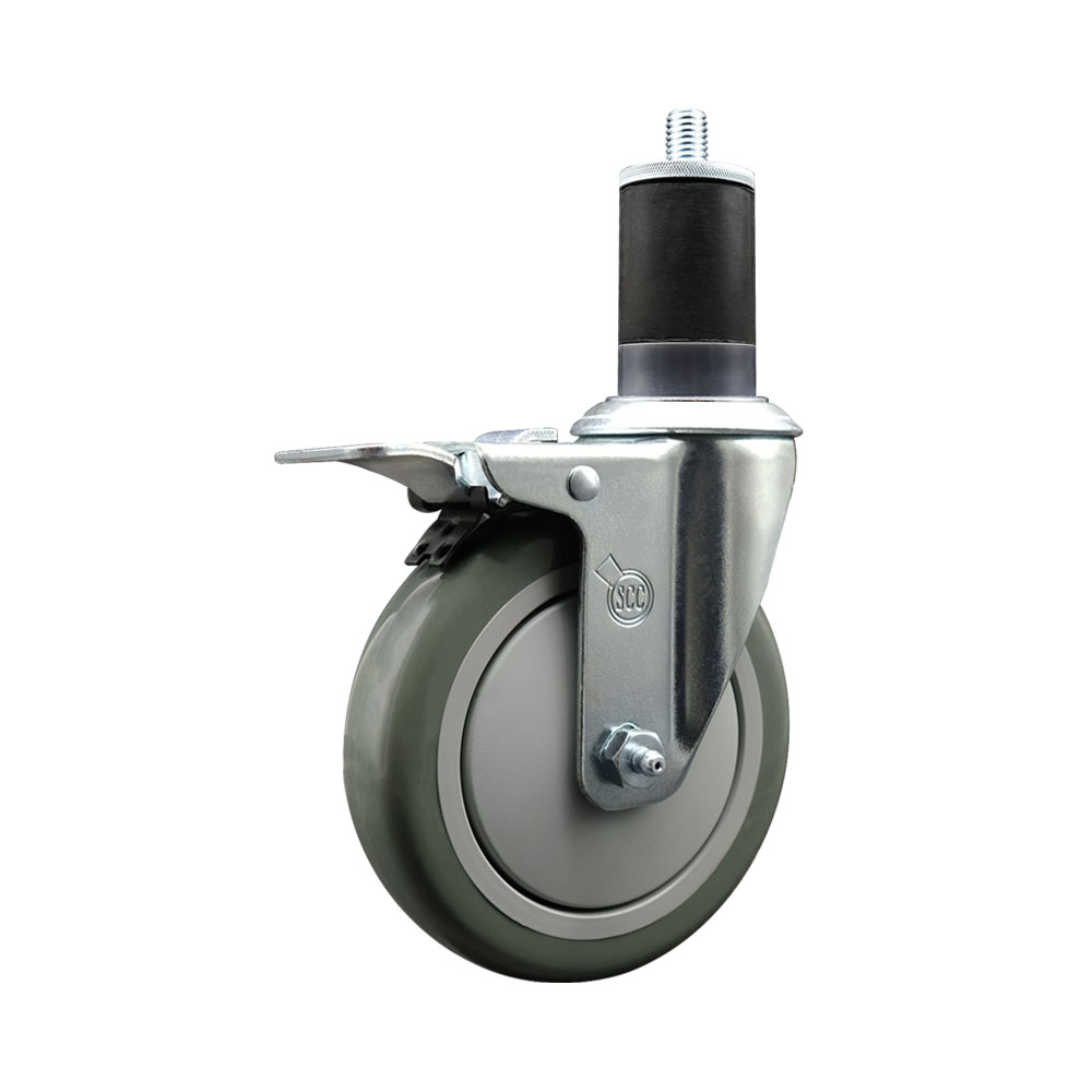 SCC-SSEXTTL20S514-PPUB-158 Stainless Steel Polyurethane Expanding Stem Swivel Caster with 5 in. Gray Wheel & 1.63 in. Stem & Total Locking Brake