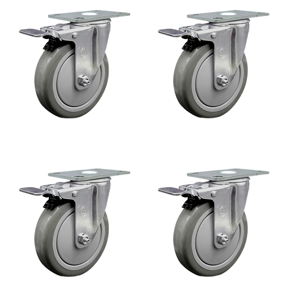 SCC-TTL20S514-PPUB-4 Polyurethane Swivel Top Plate Caster with 5 in. Gray Wheels - Set of 4