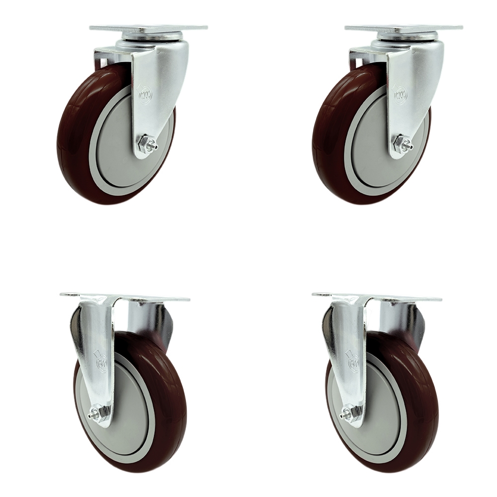 SCC-20S514-PPUB-MRN-2-R514-2 Polyurethane Swivel Top Plate Caster with 5 in. Maroon Wheels - Set of 4