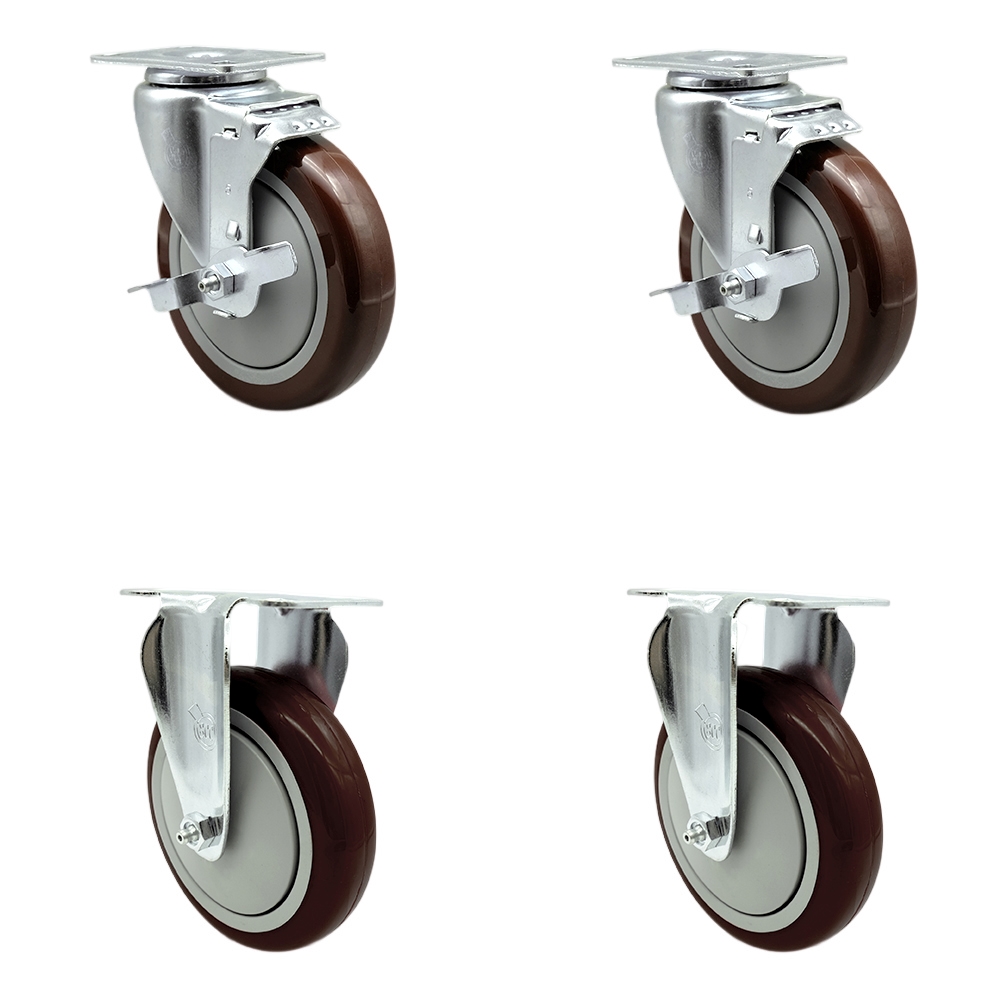 SCC-20S514-PPUB-MRN-TLB-2-R514-2 Polyurethane Swivel Top Plate Caster with 5 in. Maroon Wheels - Set of 4