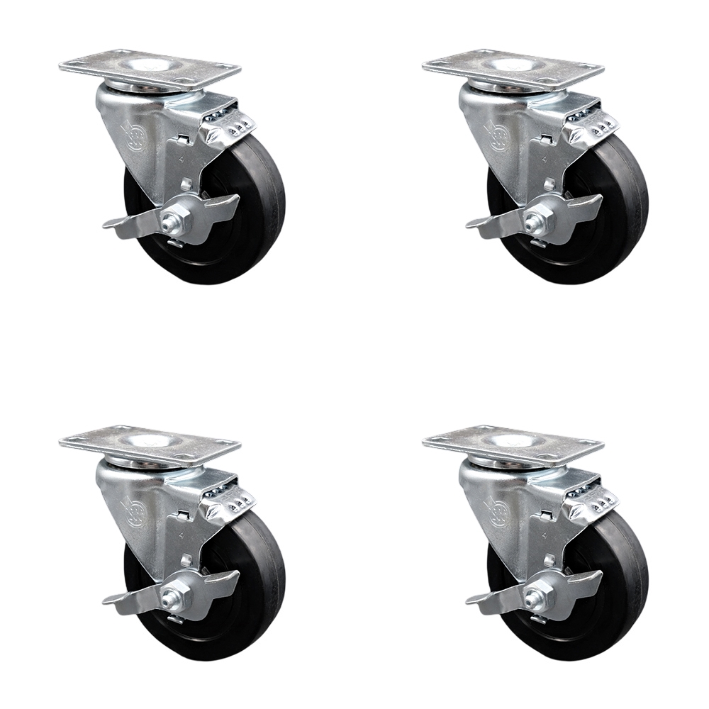 SCC-20S414-SRS-TLB-4 Soft Rubber Swivel Top Plate Caster with 4 in. Black Wheels - Set of 4