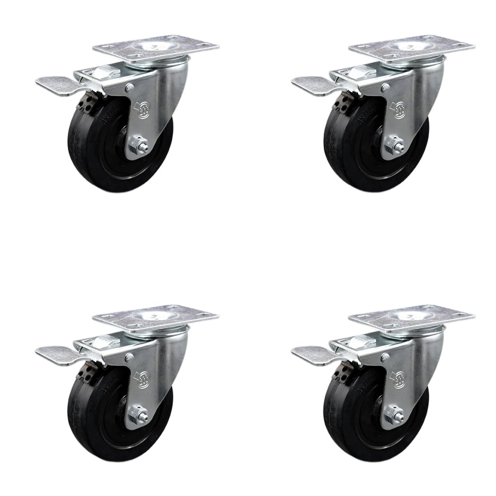 SCC-TTL20S414-SRS-4 Soft Rubber Swivel Top Plate Caster with 4 in. Black Wheels - Set of 4