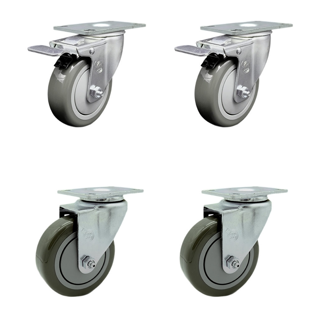 SCC-SSTTL20S414-PPUB-2-S-2 Stainless Steel Polyurethane Swivel Top Plate Caster with 4 x 1.25 in. Gray Wheels - Set of 4
