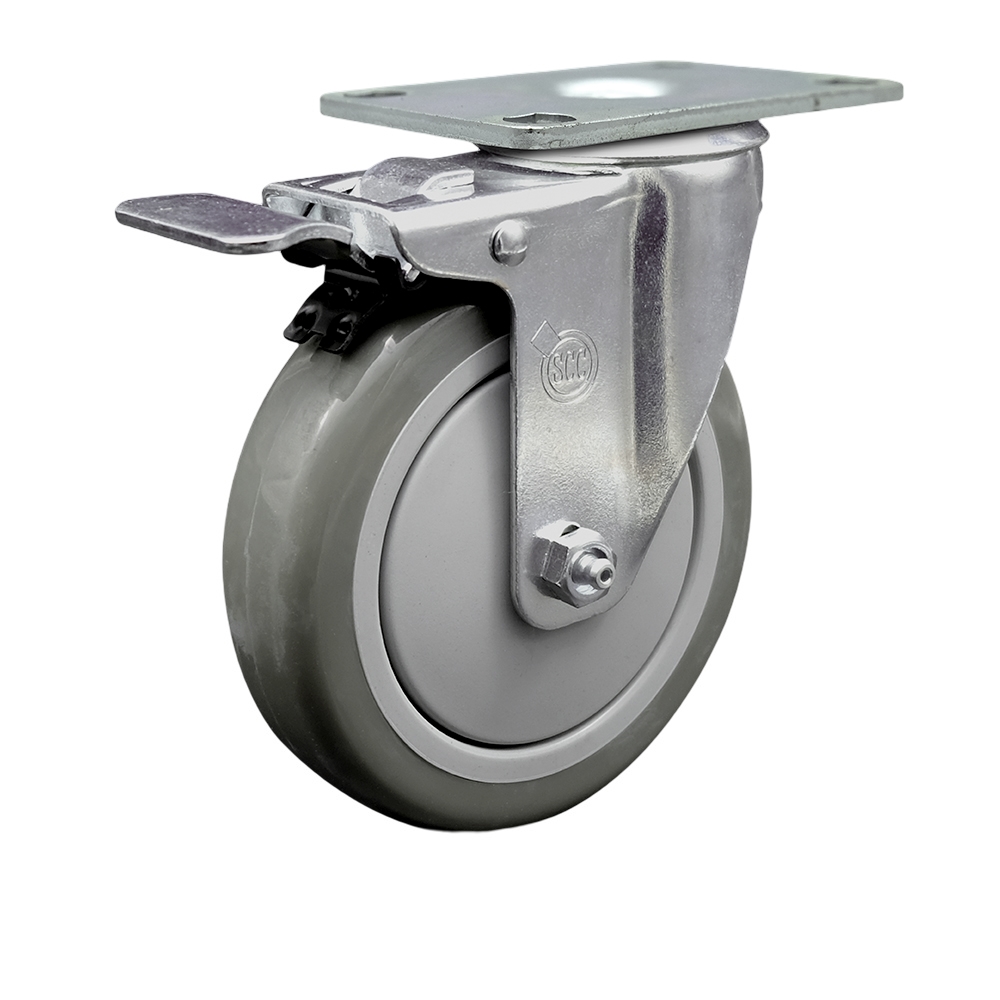 SCC-SSTTL20S514-PPUB Stainless Steel Polyurethane Swivel Top Plate Caster with 5 x 1.25 in. Gray Wheel & Total Locking Brake