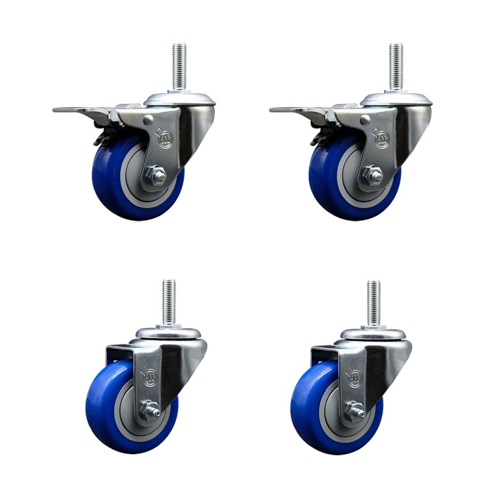 SCC-TSTTL20S314-PPUB-BLUE-34212-2-S2 Polyurethane Swivel Threaded Stem Caster with 3 x 1.25 in. Blue Wheels & 0.75 in. Stems - Set of 4