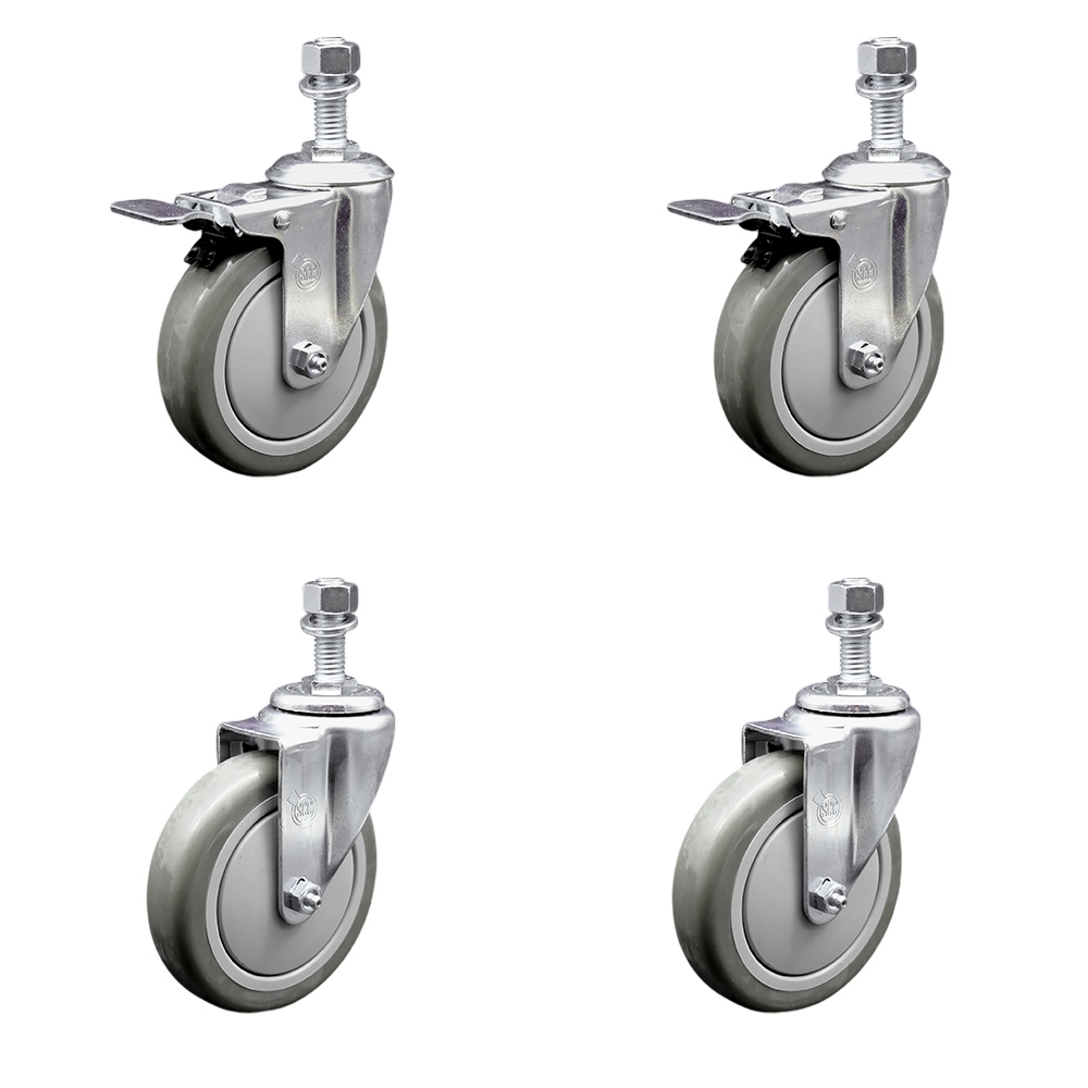 SCC-TSTTL20S514-PPUB-121315-2-S-2 Polyurethane Swivel Threaded Stem Caster with 5 x 1.25 in. Gray Wheels & 0.5 in. Stems - Set of 4