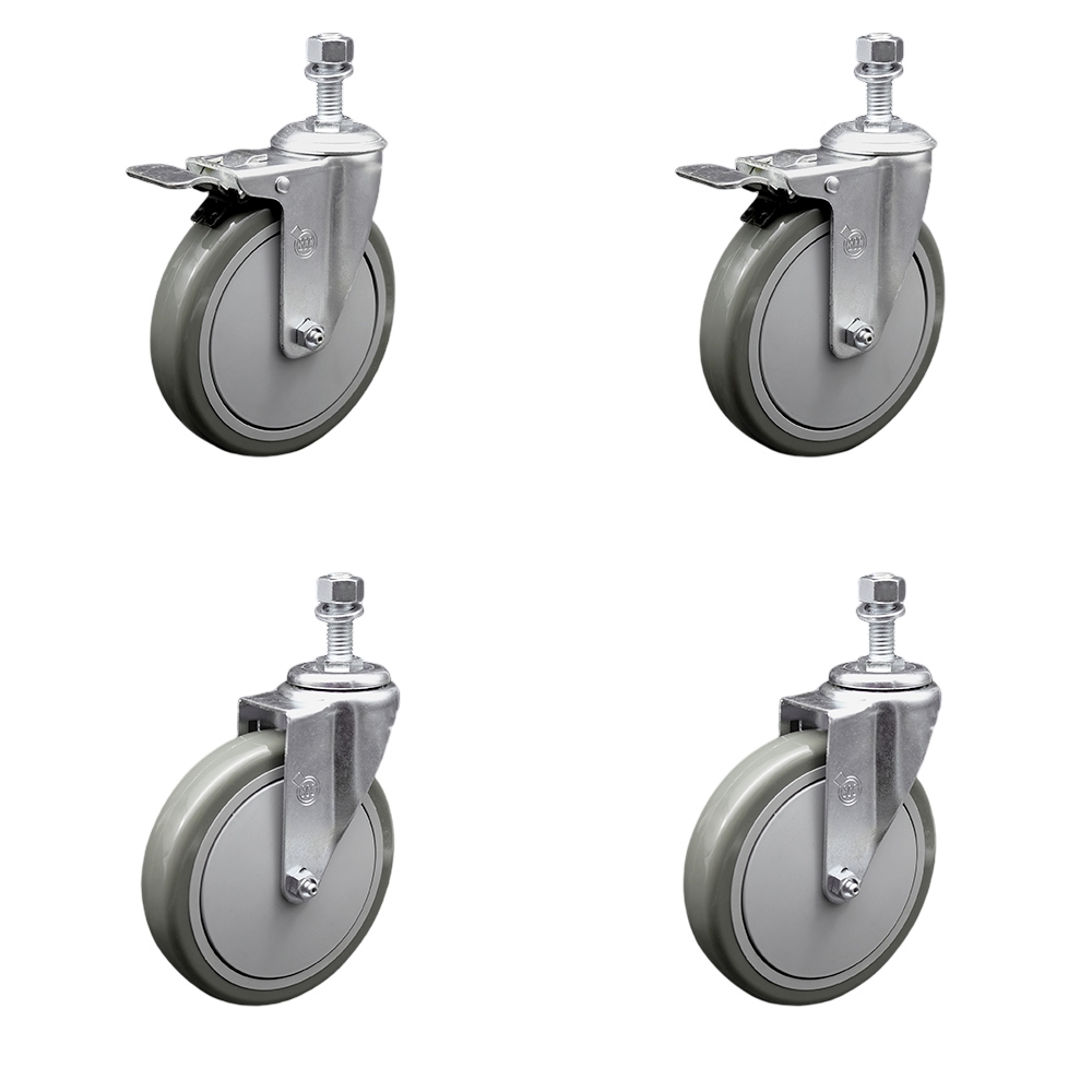 SCC-TSTTL20S614-PPUB-121315-2-S-2 Polyurethane Swivel Threaded Stem Caster with 6 x 1.25 in. Gray Wheels & 0.5 in. Stems - Set of 4