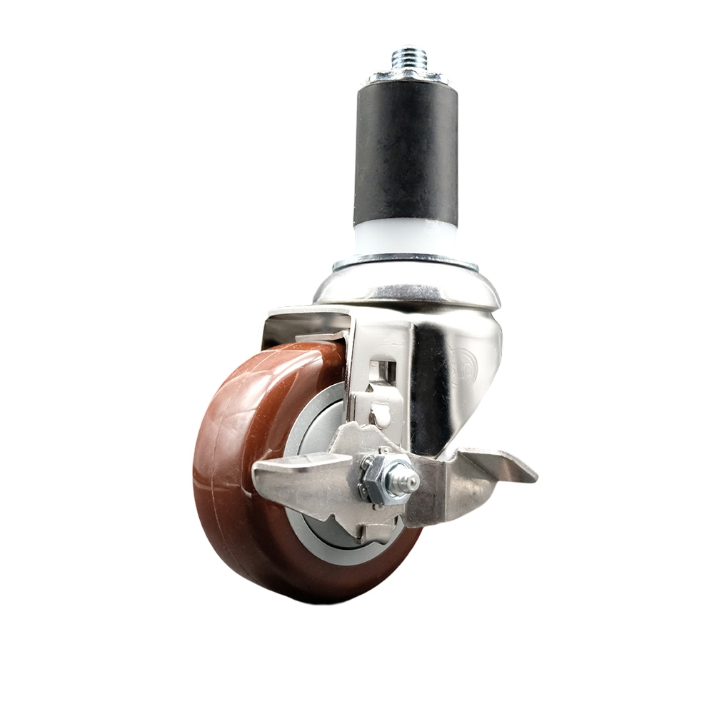 Polyurethane Swivel Stem Caster with 3.5 in. Maroon Caster Wheels & Top Lock Brake, 1.63 in. Expanding Stem - 316 Stainless Steel Caster