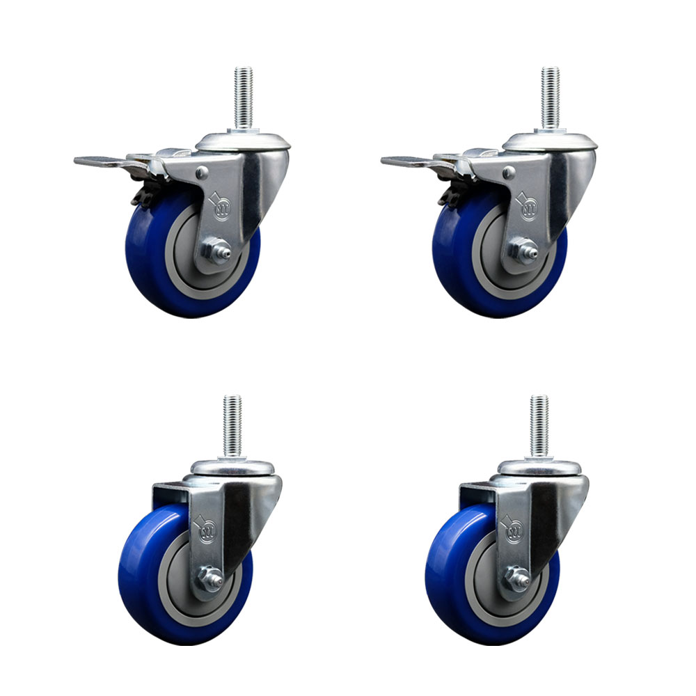 SCC-TSTTL20S3514-PPUB-BLUE-34212-2S2 Polyurethane Swivel Threaded Stem Caster with 3.5 x 1.25 in. Blue Wheels & 0.75 in. Stems - Set of 4