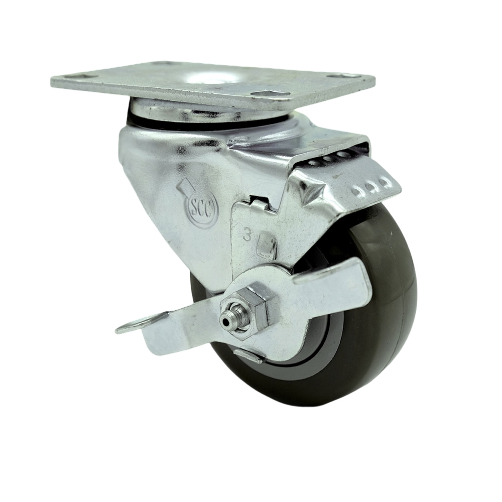 SCC-SS20S314-PPUB-TLB Stainless Steel Polyurethane Swivel Top Plate Swivel Caster with 3 x 1.25 in. Gray Wheel & Top Locking Brake