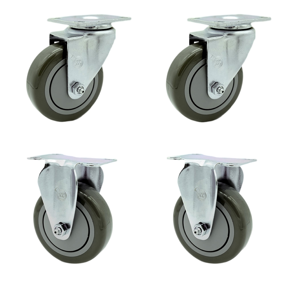SCC-SS20S414-PPUB-2-R414-2 Stainless Steel Polyurethane Swivel Top Plate Caster with 4 x 1.25 in. Gray Wheels - Set of 4