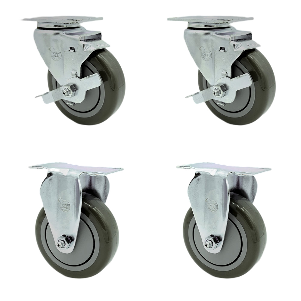 SCC-SS20S414-PPUB-TLB-2-R414-2 Stainless Steel Polyurethane Swivel Top Plate Caster with 4 x 1.25 in. Gray Wheels - Set of 4
