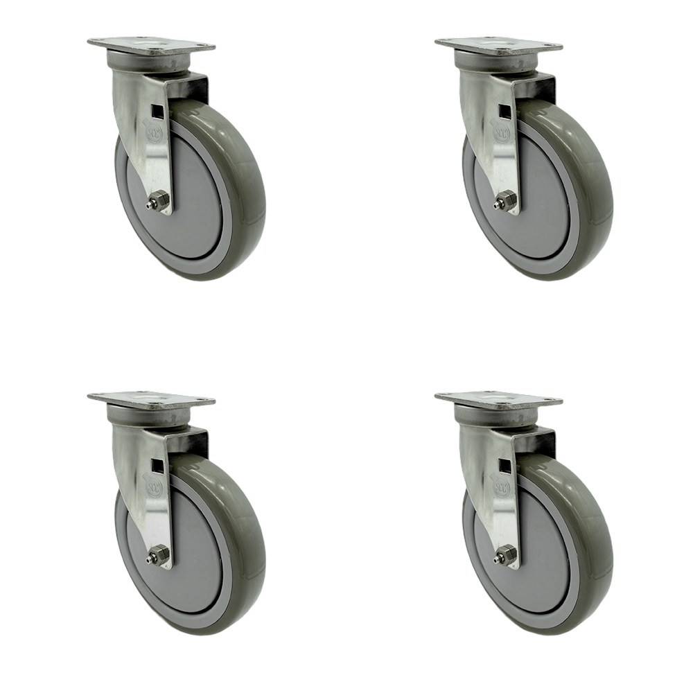 SCC-SS20S614-PPUB-4 Stainless Steel Polyurethane Swivel Top Plate Caster with 6 x 1.26 in. Gray Wheels - Set of 4