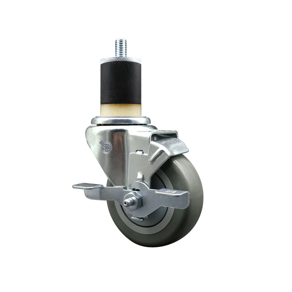 SCC-EX20S3514-PPUB-TLB-178 Polyurethane Expanding Stem Swivel Caster with 3.5 in. Gray Wheel & 1.87 in. Stem & Top Locking Brake
