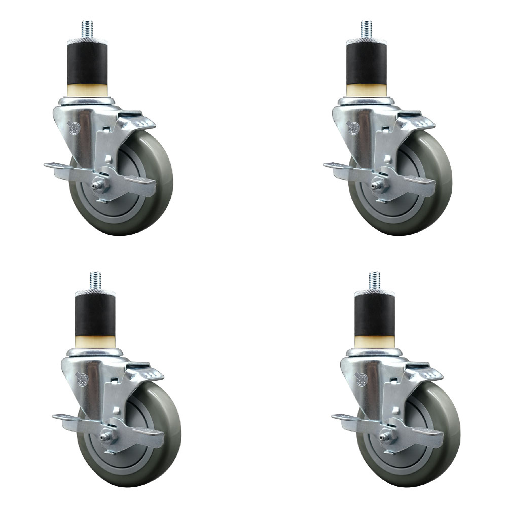 SCC-EX20S414-PPUB-TLB-178-4 Polyurethane Swivel Expanding Stem Caster with 4 in. Gray Wheels & 1.87 in. Stems - Set of 4