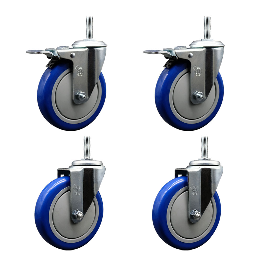 SCC-TSTTL20S514-PPUB-BLUE-34212-2-S2 Polyurethane Swivel Threaded Stem Caster with 5 x 1.25 in. Blue Wheels & 0.75 in. Stems - Set of 4