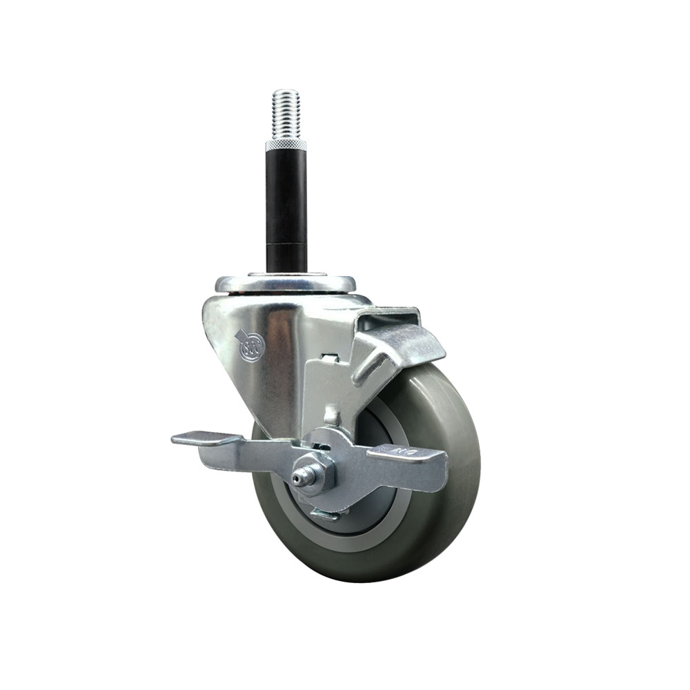 SCC-EX20S3514-PPUB-TLB-34 Polyurethane Expanding Stem Swivel Caster with 3.5 in. Gray Wheel & 0.75 in. Stem & Top Locking Brake