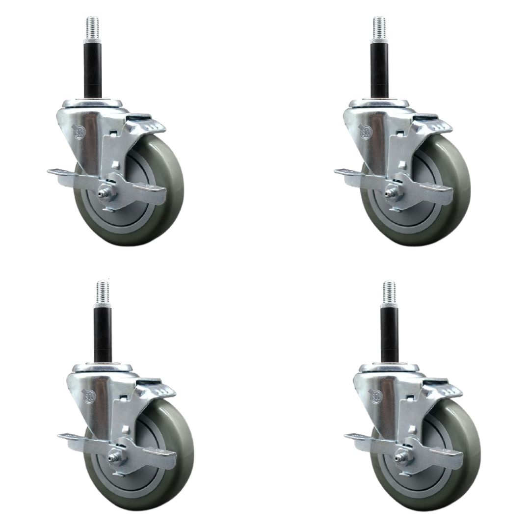 SCC-EX20S414-PPUB-TLB-34-4 Polyurethane Swivel Expanding Stem Caster with 4 in. Gray Wheels & 0.75 in. Stems - Set of 4