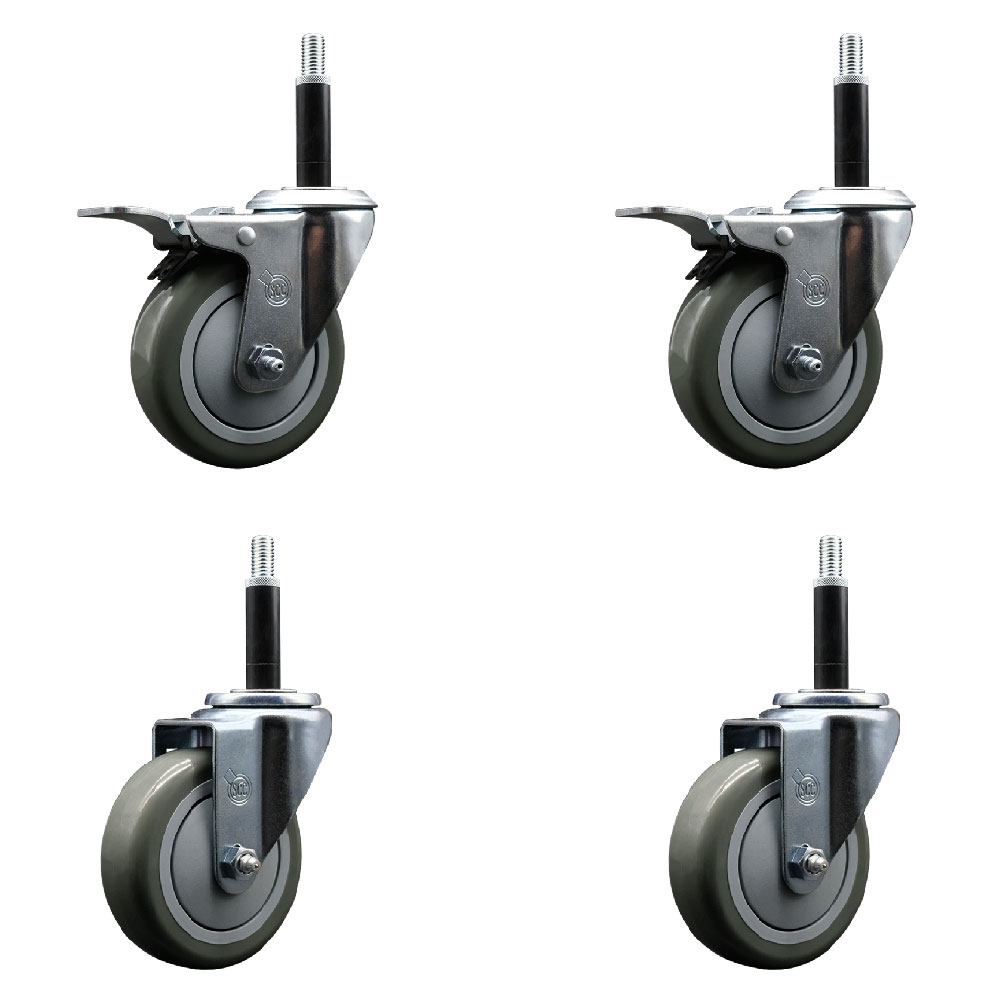 SCC-EX20S414-PPUB-2-TLB-2-34 Polyurethane Swivel Expanding Stem Caster with 4 in. Gray Wheels & 0.75 in. Stems - Set of 4