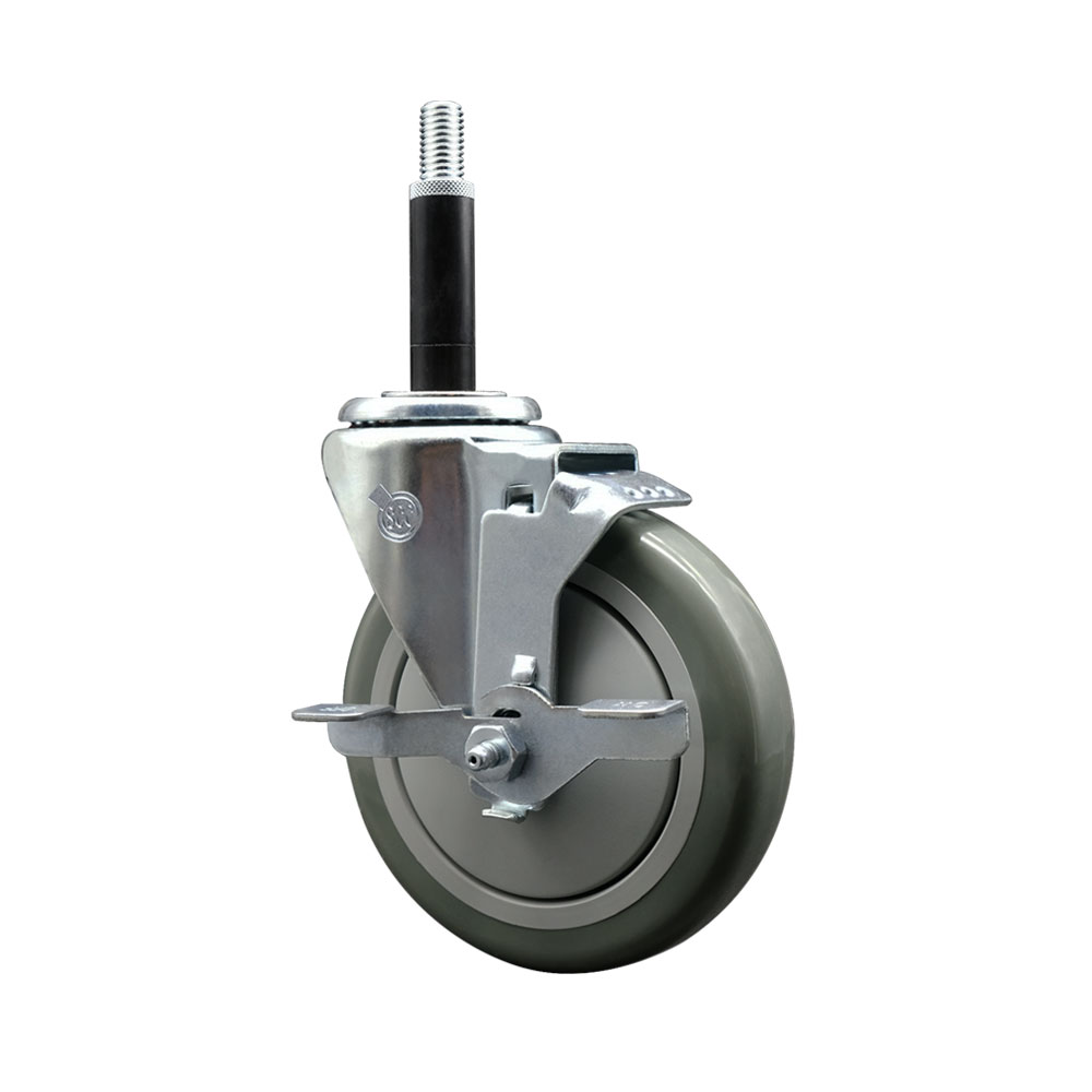 SCC-EX20S514-PPUB-TLB-34 Polyurethane Expanding Stem Swivel Caster with 5 in. Gray Wheel & 0.75 in. Stem & Top Locking Brake