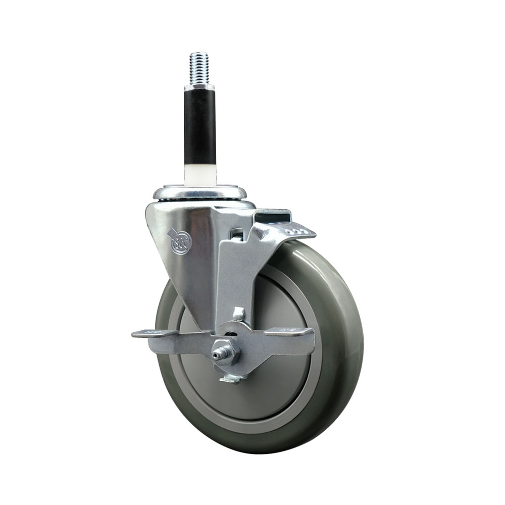 SCC-EX20S514-PPUB-TLB-78 Polyurethane Expanding Stem Swivel Caster with 5 in. Gray Wheel & 0.87 in. Stem & Top Locking Brake