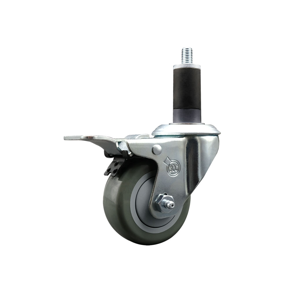 SCC-EXTTL20S314-PPUB-114 Polyurethane Expanding Stem Swivel Caster with 3 in. Gray Wheel & 1.25 in. Stem & Total Locking Brake