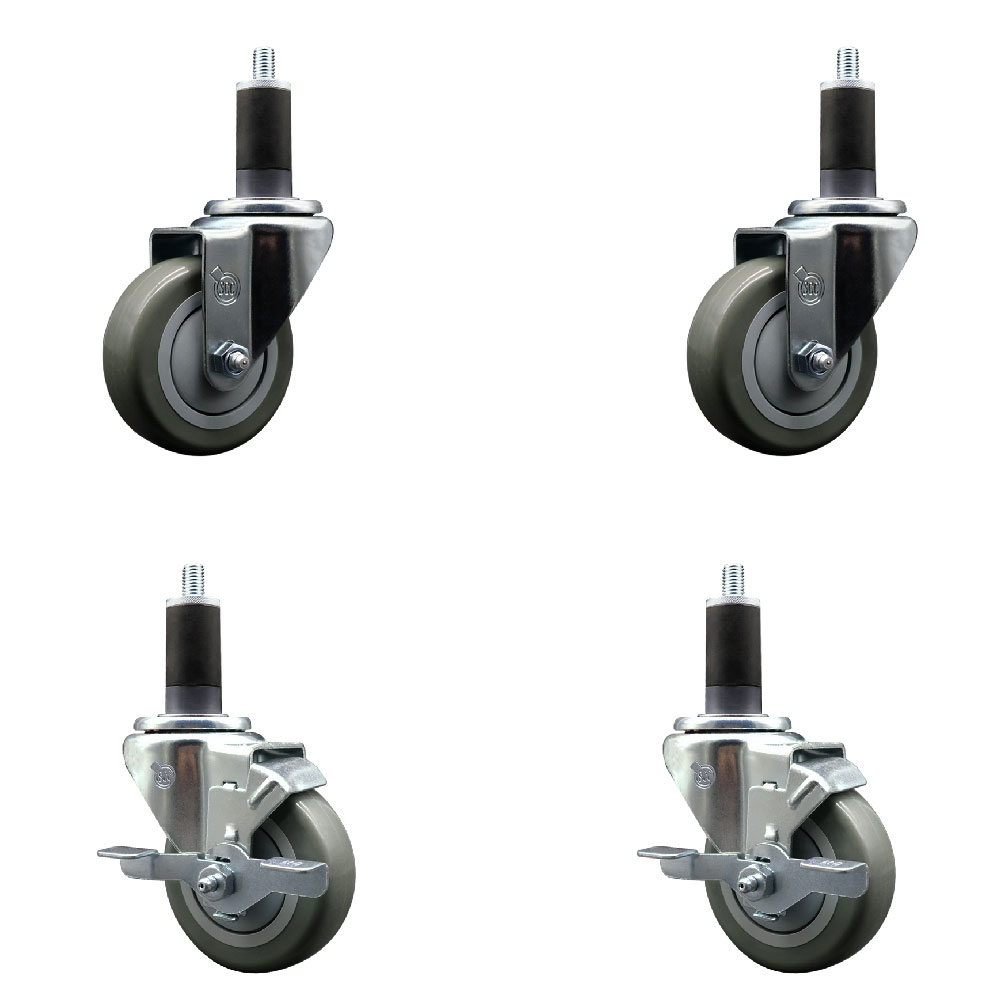 SCC-EX20S3514-PPUB-2-TLB-2-114 Polyurethane Swivel Expanding Stem Caster with 3.5 in. Gray Wheels & 1.25 in. Stems - Set of 4