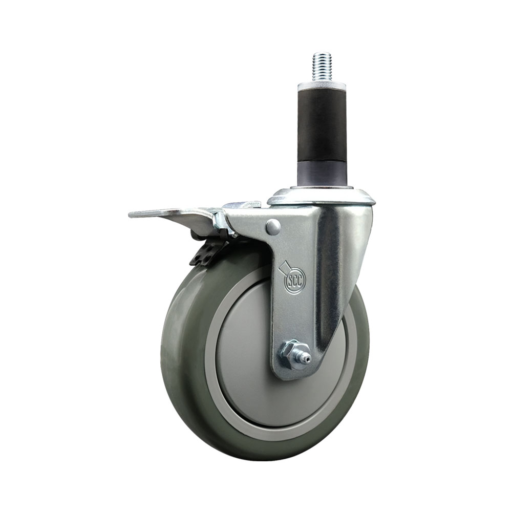 SCC-EXTTL20S514-PPUB-114 Polyurethane Expanding Stem Swivel Caster with 5 in. Gray Wheel & 1.25 in. Stem & Total Locking Brake