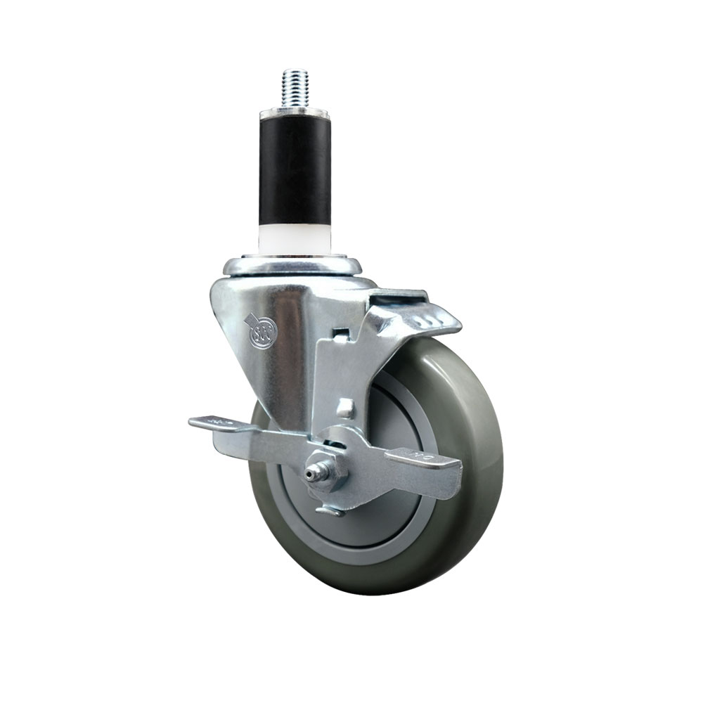 SCC-EX20S414-PPUB-TLB-138 Polyurethane Expanding Stem Swivel Caster with 4 in. Gray Wheel & 1.38 in. Stem & Top Locking Brake