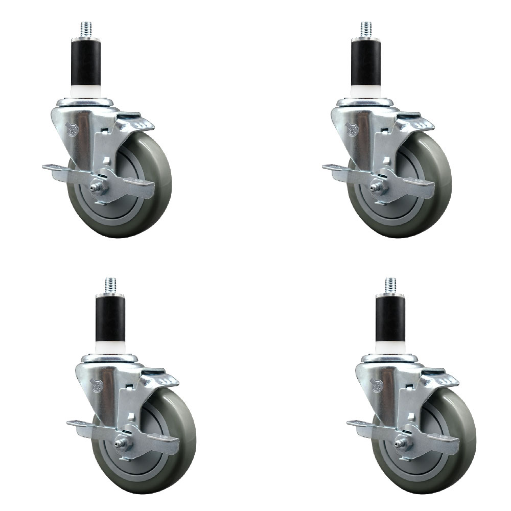 SCC-EX20S414-PPUB-TLB-138-4 Polyurethane Swivel Expanding Stem Caster with 4 in. Gray Wheels & 1.38 in. Stems - Set of 4