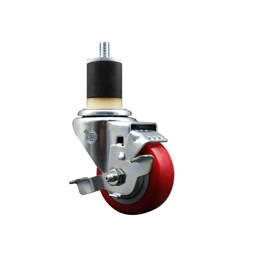SCC-EX20S314-PPUB-RED-TLB-178 Polyurethane Expanding Stem Swivel Caster with 3 in. Red Wheel & 1.87 in. Stem & Top Locking Brake