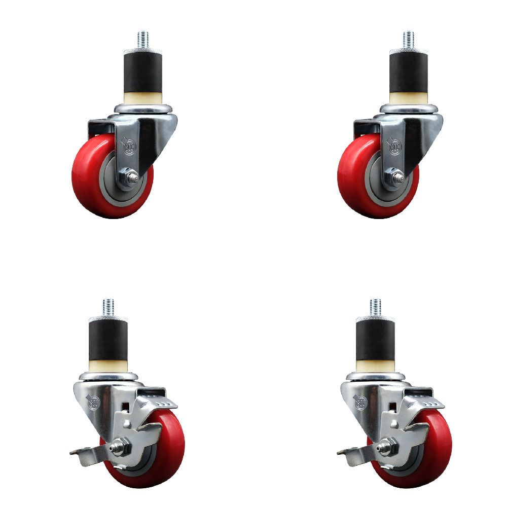 SCC-EX20S314-PPUB-RED-2-TLB-2-178 Polyurethane Swivel Expanding Stem Caster with 3 in. Red Wheels & 1.87 in. Stems - Set of 4