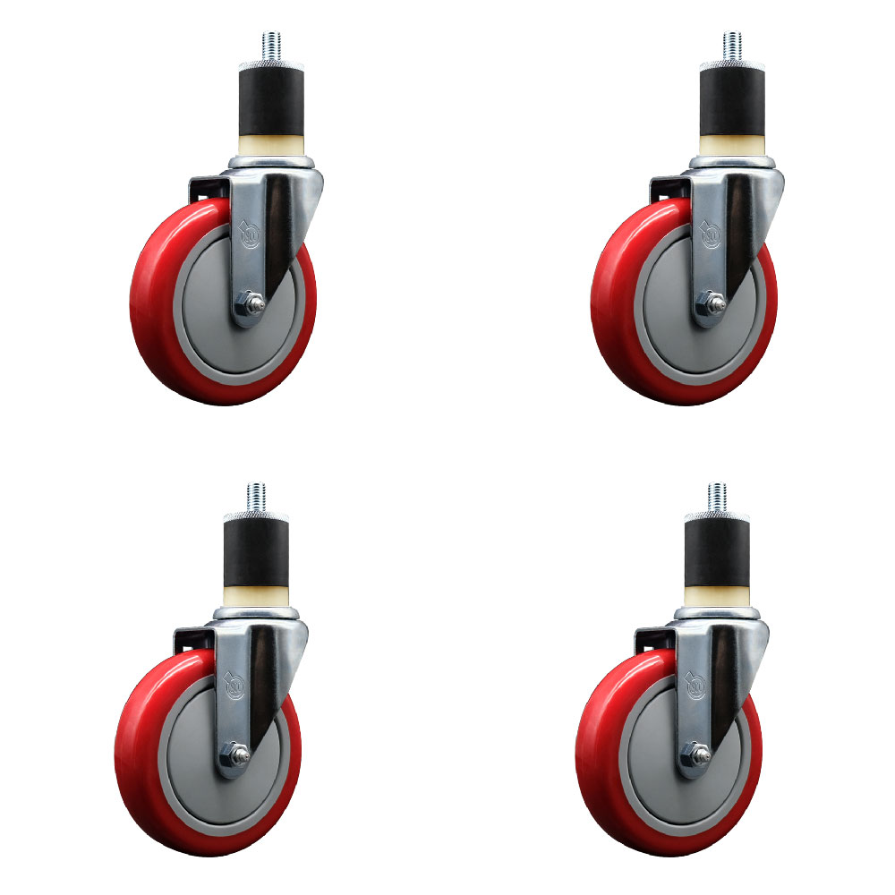 SCC-EX20S514-PPUB-RED-178-4 Polyurethane Swivel Expanding Stem Caster with 5 in. Red Wheels & 1.87 in. Stems - Set of 4