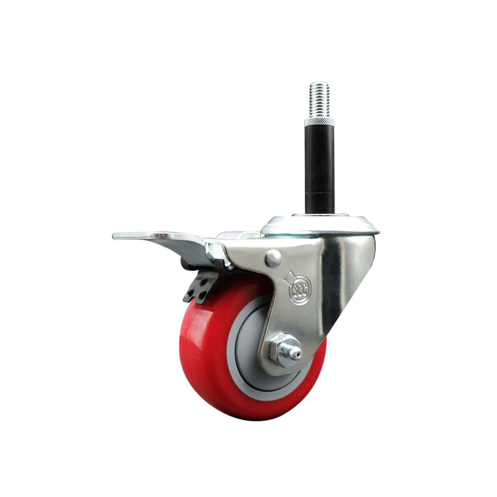 SCC-EXTTL20S314-PPUB-RED-34 Polyurethane Expanding Stem Swivel Caster with 3 in. Red Wheel & 0.75 in. Stem & Total Locking Brake