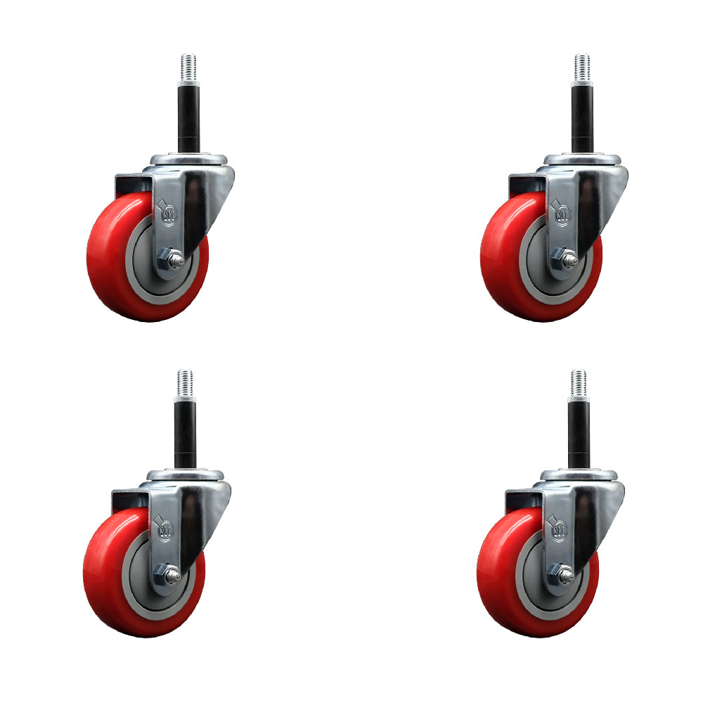 SCC-EX20S3514-PPUB-RED-34-4 Polyurethane Swivel Expanding Stem Caster with 3.5 in. Red Wheels & 0.75 in. Stems - Set of 4
