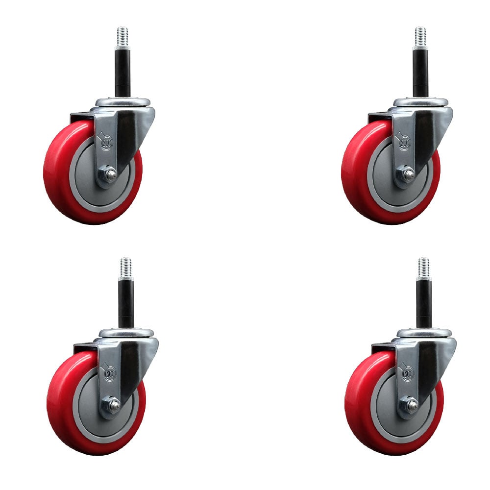 SCC-EX20S414-PPUB-RED-34-4 Polyurethane Swivel Expanding Stem Caster with 4 in. Red Wheels & 0.75 in. Stems - Set of 4