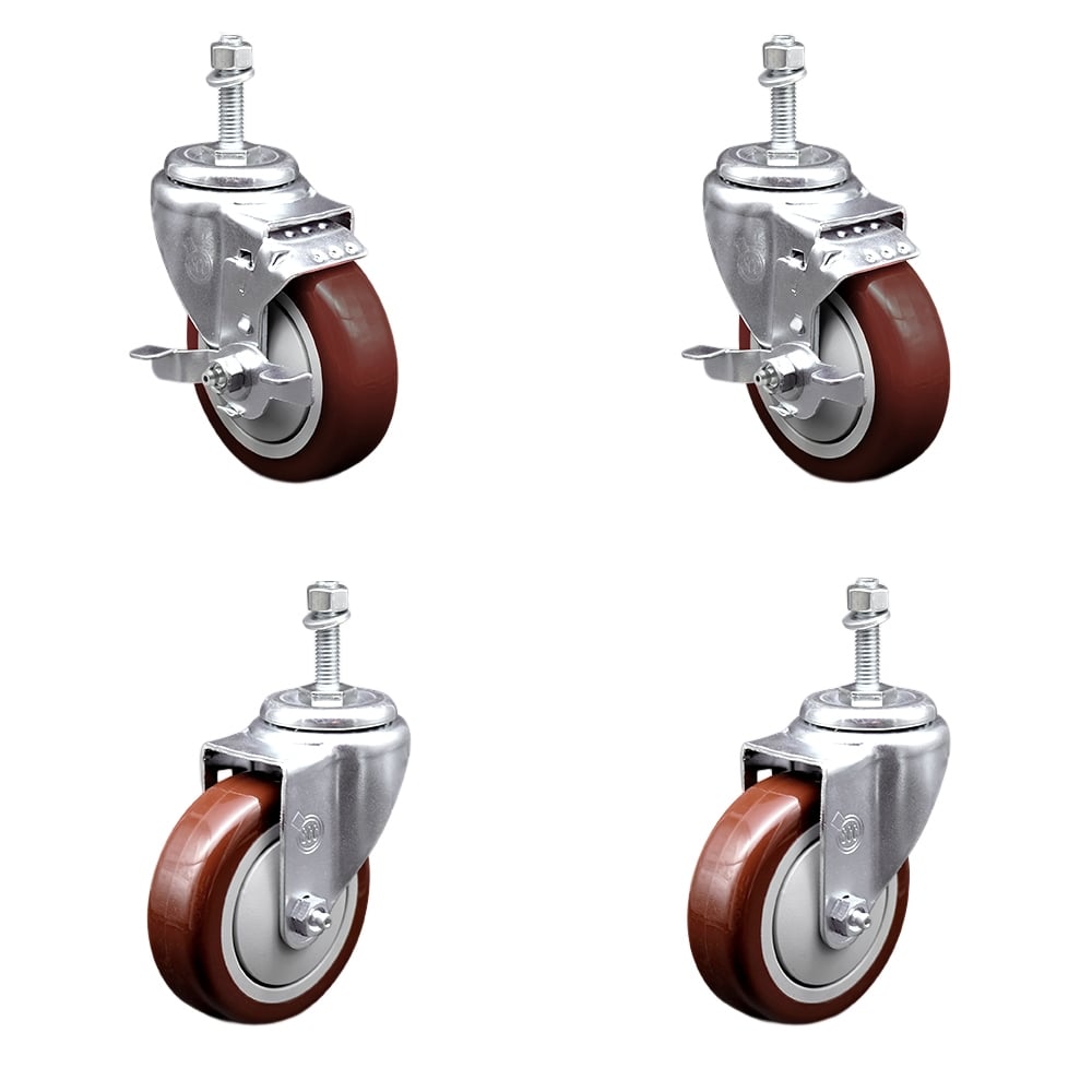 SCC-TS20S414-PPUB-MRN-TLB-M1015-2-S-2 Polyurethane Swivel Threaded Stem Caster with 4 x 1.25 in. Maroon Wheels & 10 mm Stems - Set of 4